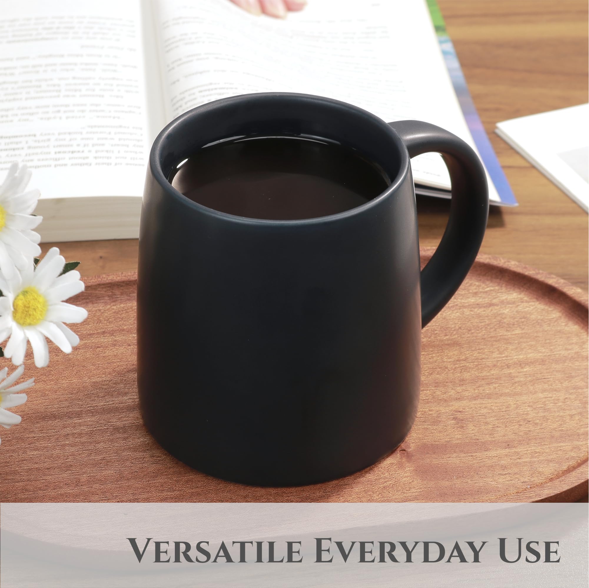 LINVIA Classic Mug, 14 oz Large Coffee Mug with Handle, Ceramic Porcelain Tea Cup, Smooth Matte (Sliding Lid, Navy Blue)