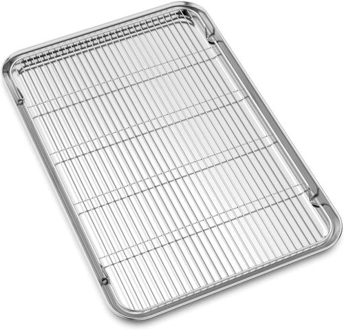 Bastwe Baking Sheet and Cooling Rack Set - Professional 24" x 16" Bakeware | Healthy, Nontoxic, Rustproof