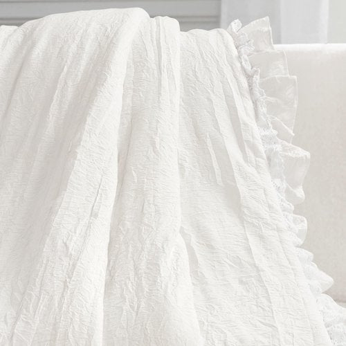 Lush Decor Ella Ruffle Lace Throw Blanket, 50" W x 60" L, White - Coquette Throw Blankets for Bed - Couch Blanket - Ruffled Throw Blanket for Couch