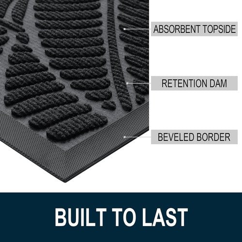 Colorxy Waterproof Doormat - Sturdy Natural Rubber, Non-Slip, Easy Clean, 30''x17'', Black