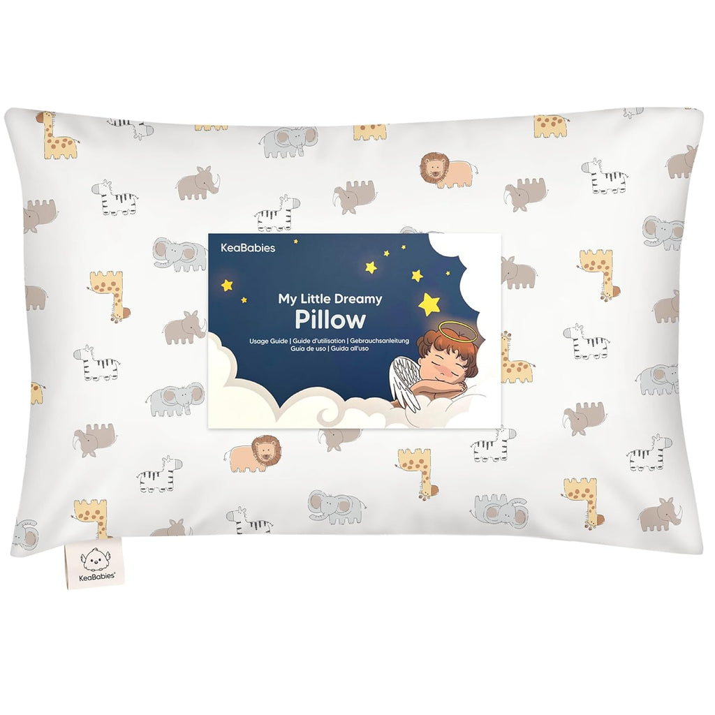 My Little Dreamy Toddler Pillow - Organic Cotton Travel Bed Pillow with Soft Pillowcase | 13x18, Machine Washable, Ideal for Ages 2-5 (Safari Echo)