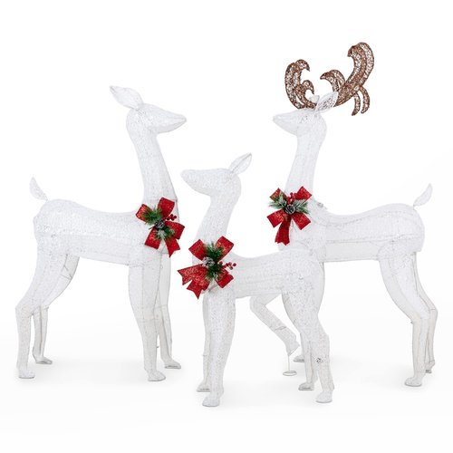 5Ft 3-Piece LED Lighted Christmas Deer Family Outdoor Yard Decorations,3D Super Large Christmas Reindeer Decor,Outdoor Lighted Holiday Deer with 360 LED Displays for Patio,Lawn&Garden,White