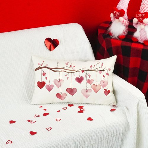 ONWAY Valentine’s Day Lumbar Pillow Cover 12x20 Valentines Heart Romantic Farmhouse Decorative Cushion Case for Couch Sofa Bedroom Pink Red Love Theme Holiday Home Decor
