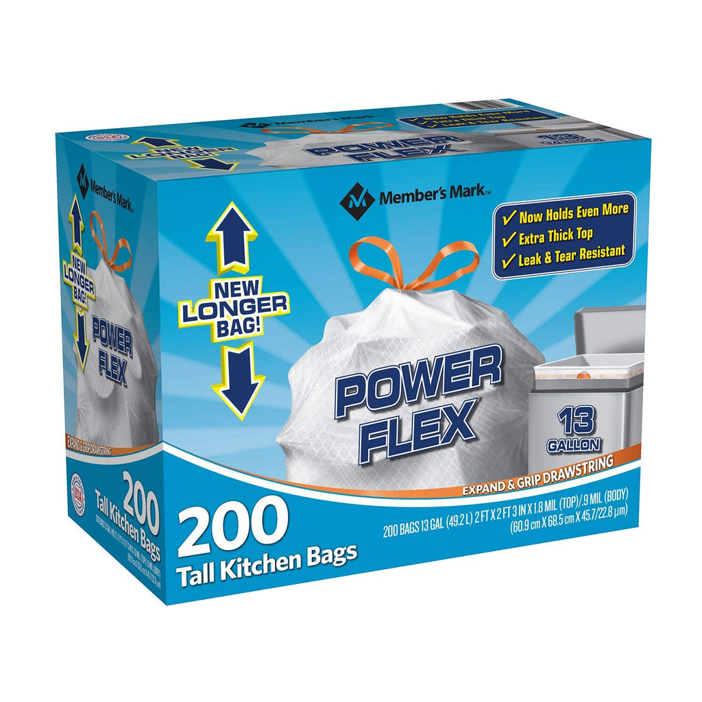 Member's Mark Power Flex Tall Kitchen Drawstring Bags, 200 Count