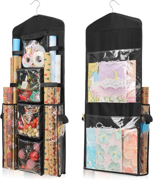 EXLIFBAG Gift Wrap Organizer - Double-Sided Wrapping Paper Storage Holder for Easy Access