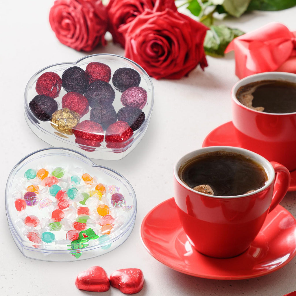 LOYIM 1 Pcs Heart Shaped Plastic Container, 5.9" W x 1.6" H Clear Plastic Storage Box with Lid and Anti Slip Ring Heart Dessert Plates Snack Tray for Mother Day Valentine Party Favor