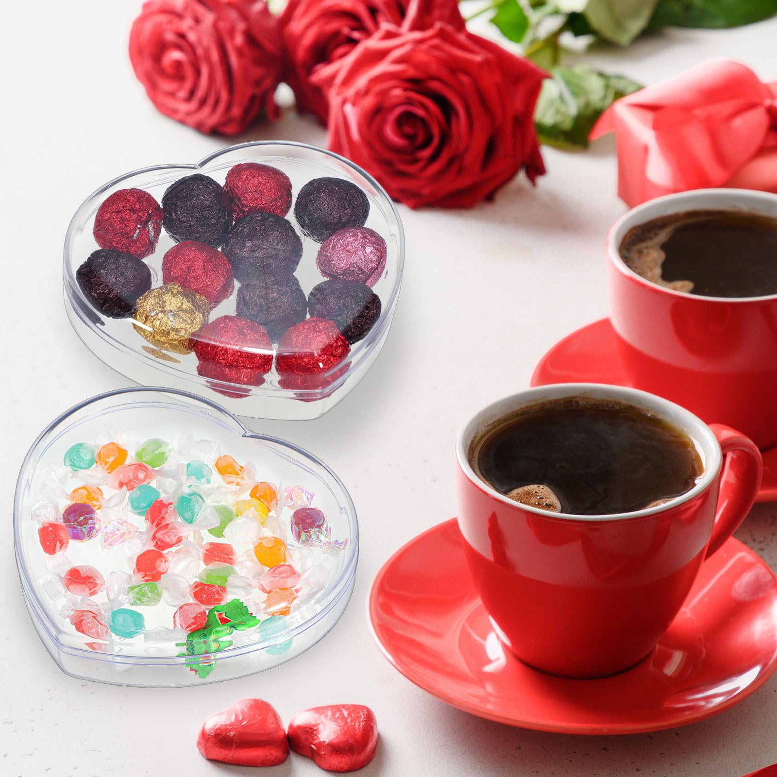 LOYIM 1 Pcs Heart Shaped Plastic Container, 5.9" W x 1.6" H Clear Plastic Storage Box with Lid and Anti Slip Ring Heart Dessert Plates Snack Tray for Mother Day Valentine Party Favor
