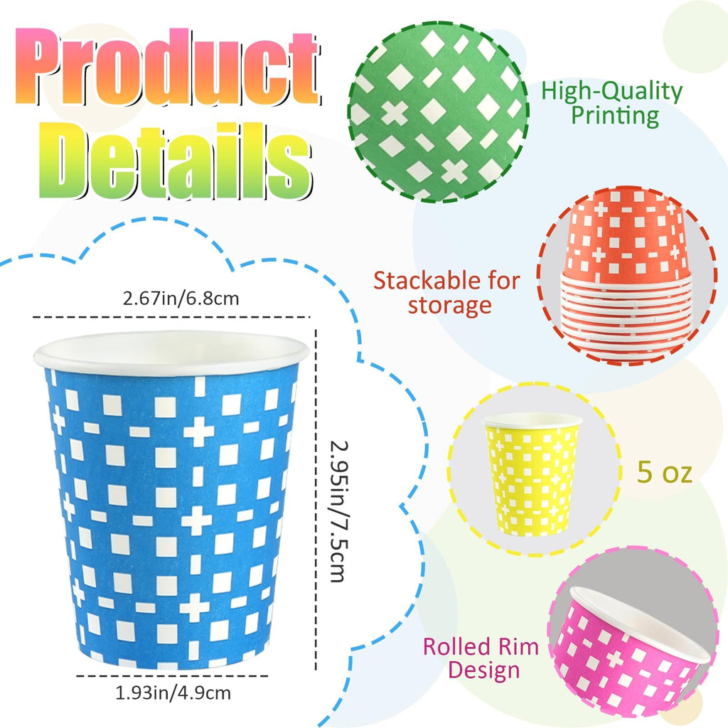 CUPLOOV 500Pack 5 oz Paper Cups, Multicolor Small Bathroom Mouthwash Disposable Paper Cups Dessert Dispenser for Home Use, Party, Picnic, Travel and Event, BBQ, 5 Colors