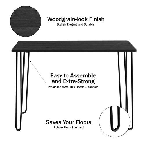 Desk with Hairpin Legs - Modern Industrial Style Home Decor - Woodgrain-Look and Steel Accent Home Office Furniture by Lavish Home (Black)