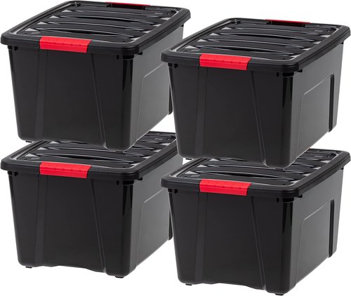 IRIS USA 40 Qt Stackable Storage Bins with Lids - BPA-Free, Durable Organizing Solution | Black, 4 Pack