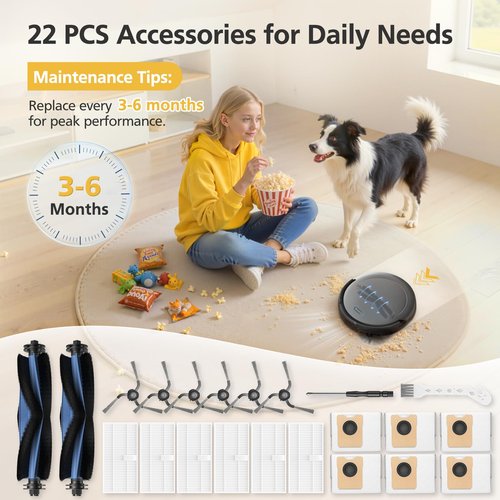 C10 Accessories for eufy C10 Robot Vacuum, 22 Pack Replacement Parts Include: 2* Main Rolling Brush, 6* Washable Filter, 6* Side Brush, 6* Dust Bag, 2* Cleaning Tool