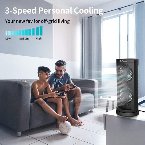 Dr. Prepare Tower Fan - Portable Oscillating Cooling Fan with 3-Speed Options & 110° Oscillation | 13 Inch for Bedroom & Office