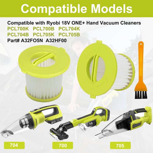 5 Pack HEPA Filters Replacement for Ryobi 18V ONE+ Hand Vacuum Models PCL700 PCL704 PCL705 Series, Compare to Part # A32F05N, A32HF00, HAHV33,BH57400V