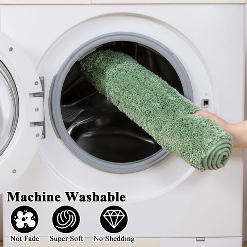 SHACOS Sage Green 5 Pieces Bathroom Rugs Set with Toilet Lid Cover Ultra Soft Absorbent Microfiber Bath Mat U Shape Contour Rug for Bathroom, Non Slip Machine Washable Bath Runner Rugs for Bedroom