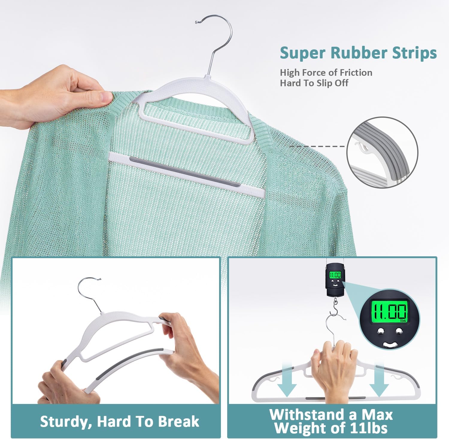 Skiennix 30-Pack Plastic Clothes Hangers - Space-Saving Non-Slip Design with 360° Swivel Hook | Slim & Sturdy Heavy-Duty Coat Hangers in White & Dark Gray