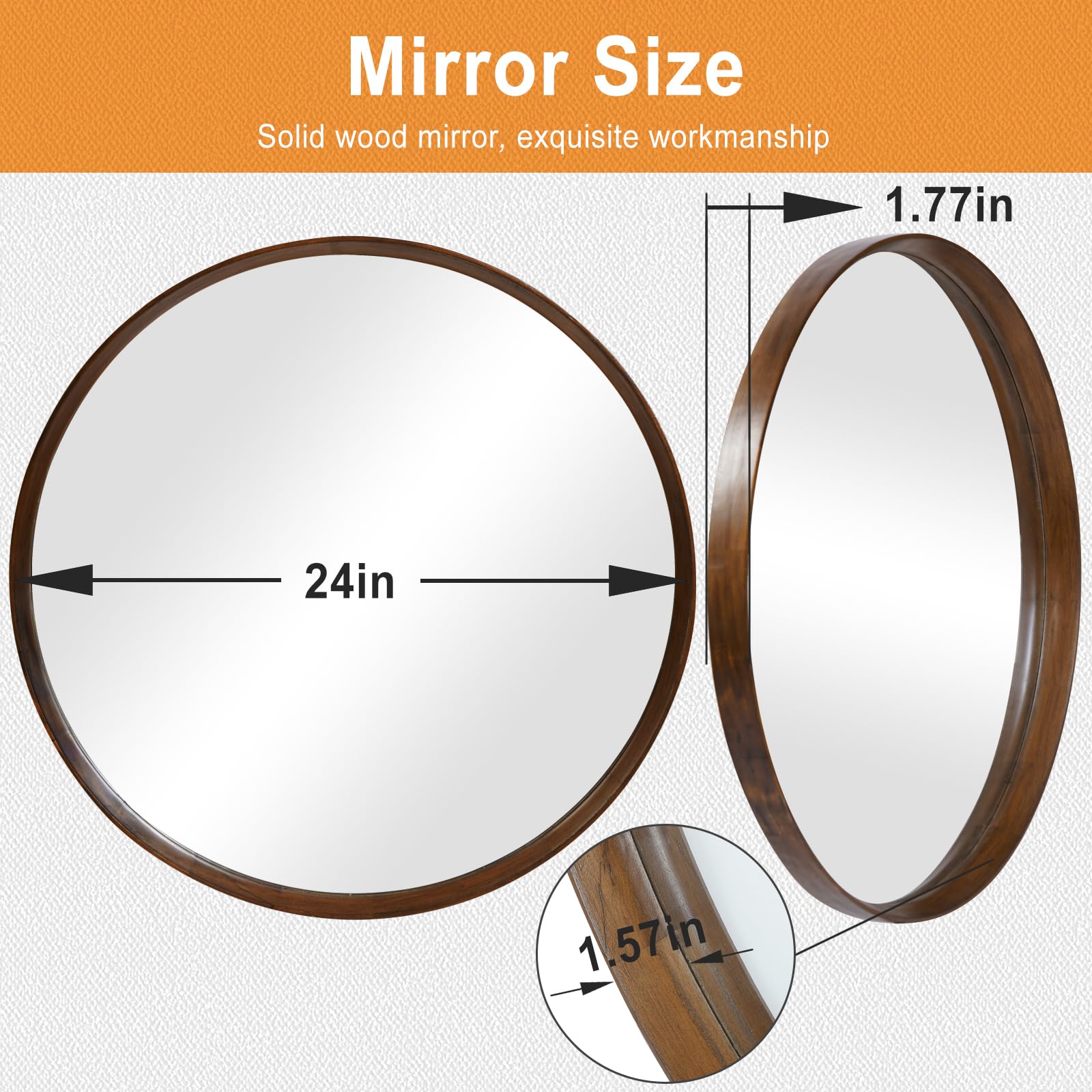 FRUMENSHIP 30 Inch Silver Round Mirror, Circle Wall Mirror with Metal Frame, for Bathroom, Vanity, Bedroom, Living Room, Entrance