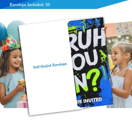 Fablus Brother You in Birthday Invitations for Boys, Bro Invitaions for Boy's Party Invites, 4x6 Inches, 30 Sets with Envelopes