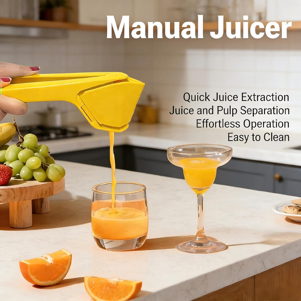 Skiennix Lemon Squeezer - Effortless Manual Citrus Juicer | Fold-Flat Design, Sturdy & Compact (Yellow)
