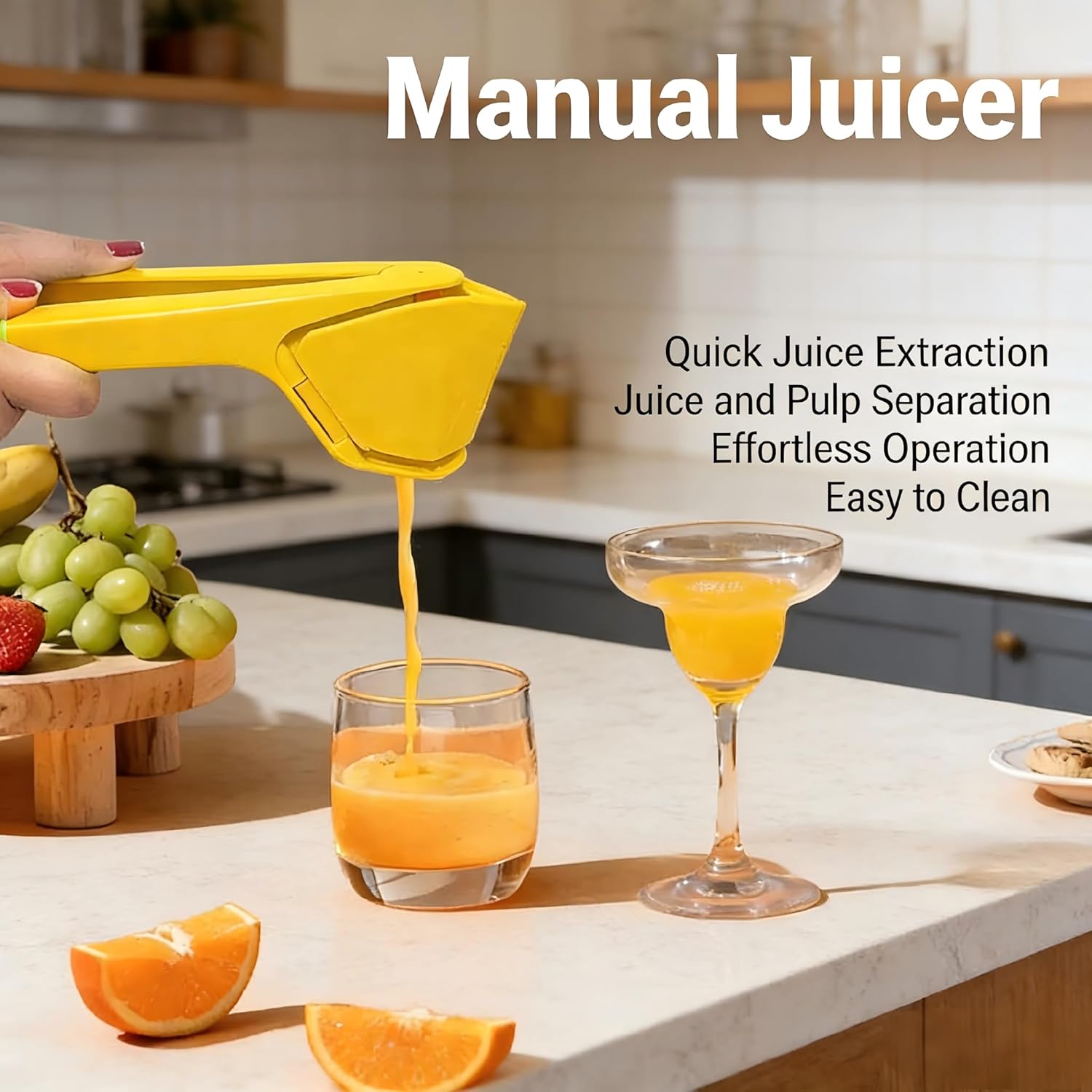 Skiennix Lemon Squeezer - Effortless Manual Citrus Juicer | Fold-Flat Design, Sturdy & Compact (Yellow)