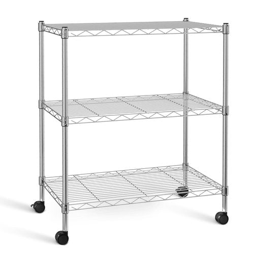 Simple Deluxe Heavy Duty 3-Shelf Shelving Unit with Wheels, Adjustable Steel Wire Shelving, Chrome Metal Shelf Organizer for Kitchen Organization and Storage, 750 lbs Capacity