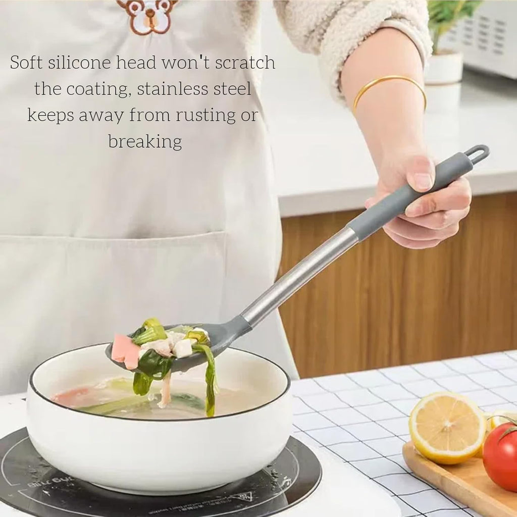 Silicone Cooking Spoon Set by [Brand Name] - 3-Pack Heat Resistant 600°F Non-Stick Server Spoons | Large Stainless Steel Handles