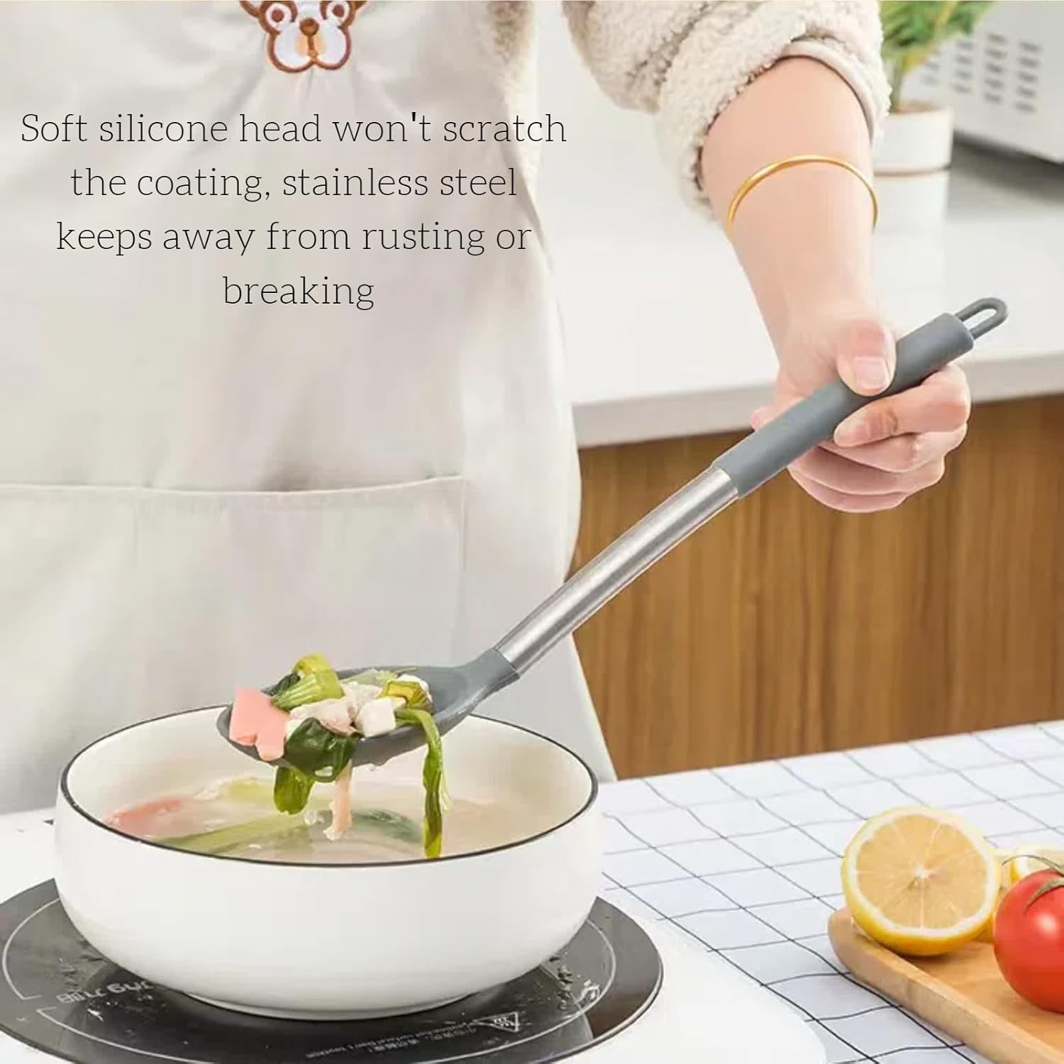 Silicone Cooking Spoon Set by [Brand Name] - 3-Pack Heat Resistant 600°F Non-Stick Server Spoons | Large Stainless Steel Handles