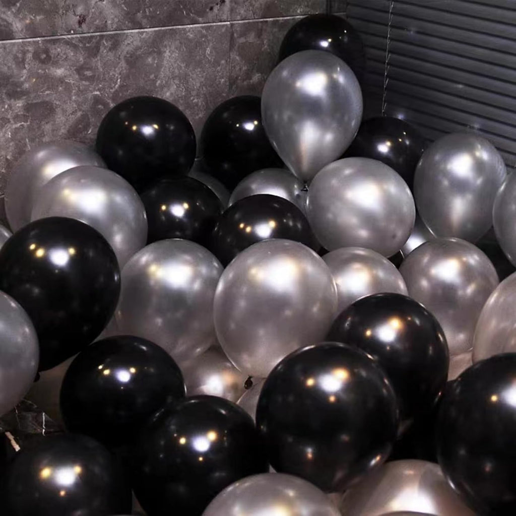 Skiennix 12-Inch Metallic Black & Silver Balloons - 67pcs for Birthday, Baby Shower & Wedding Decor