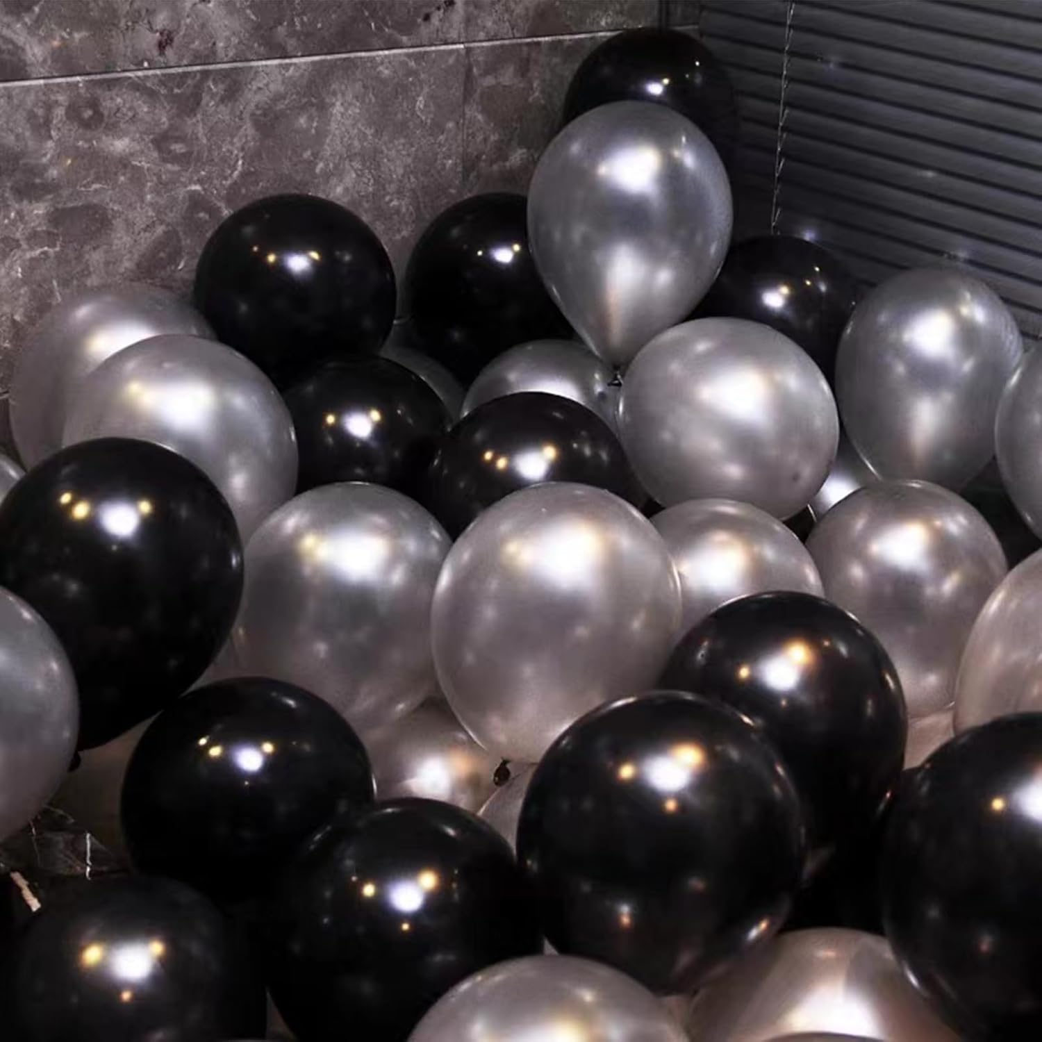 Skiennix 12-Inch Metallic Black & Silver Balloons - 67pcs for Birthday, Baby Shower & Wedding Decor
