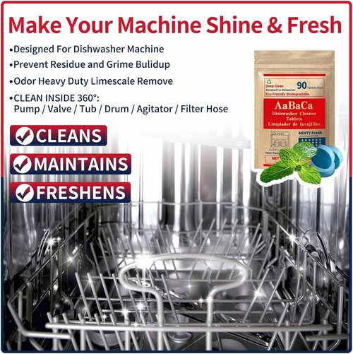 Dishwasher Cleaner Tablets by EcoClean - 90 Mint Fresh Tabs for Deep Cleaning & Grease Removal
