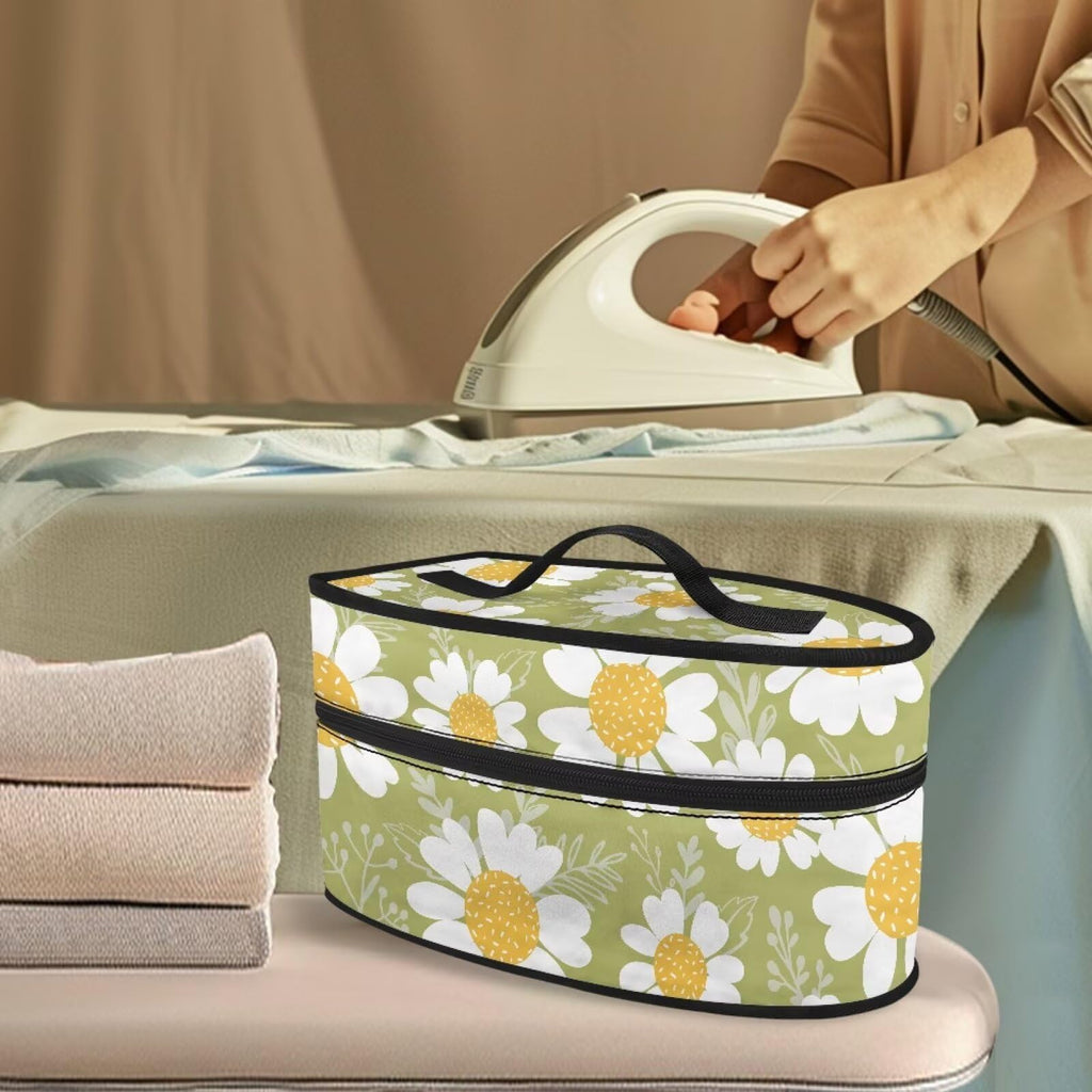 ZCFYGDX Cartoon White Daisy Print Iron Organizer with Handle – Dustproof Travel Iron Storage Bag, Smooth Zipper Durable & Protective Carrying Case for Full-Size Irons, 11.8x6.69x5.5 In