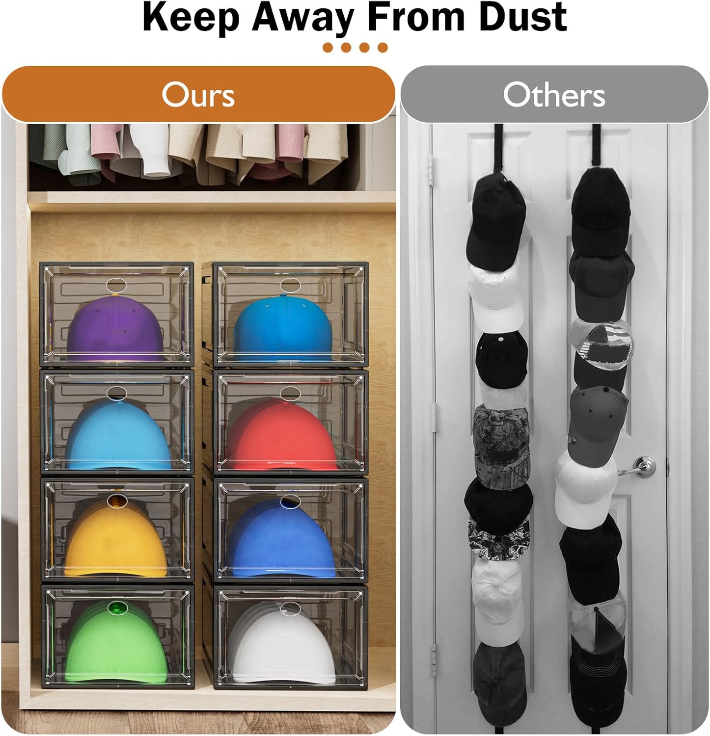 YKLSLH Hat Organizer - Durable Clear Storage Box for 40 Baseball Caps with Magnetic Door | White