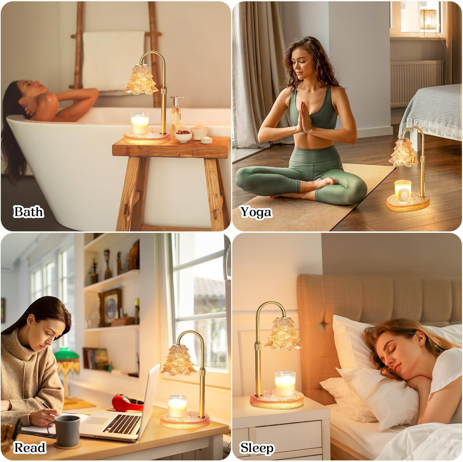 Priddop Candle Warmer Lamp - Dimmable Wax Melt Warmer with Adjustable Height & Timer | Amber Glass Base