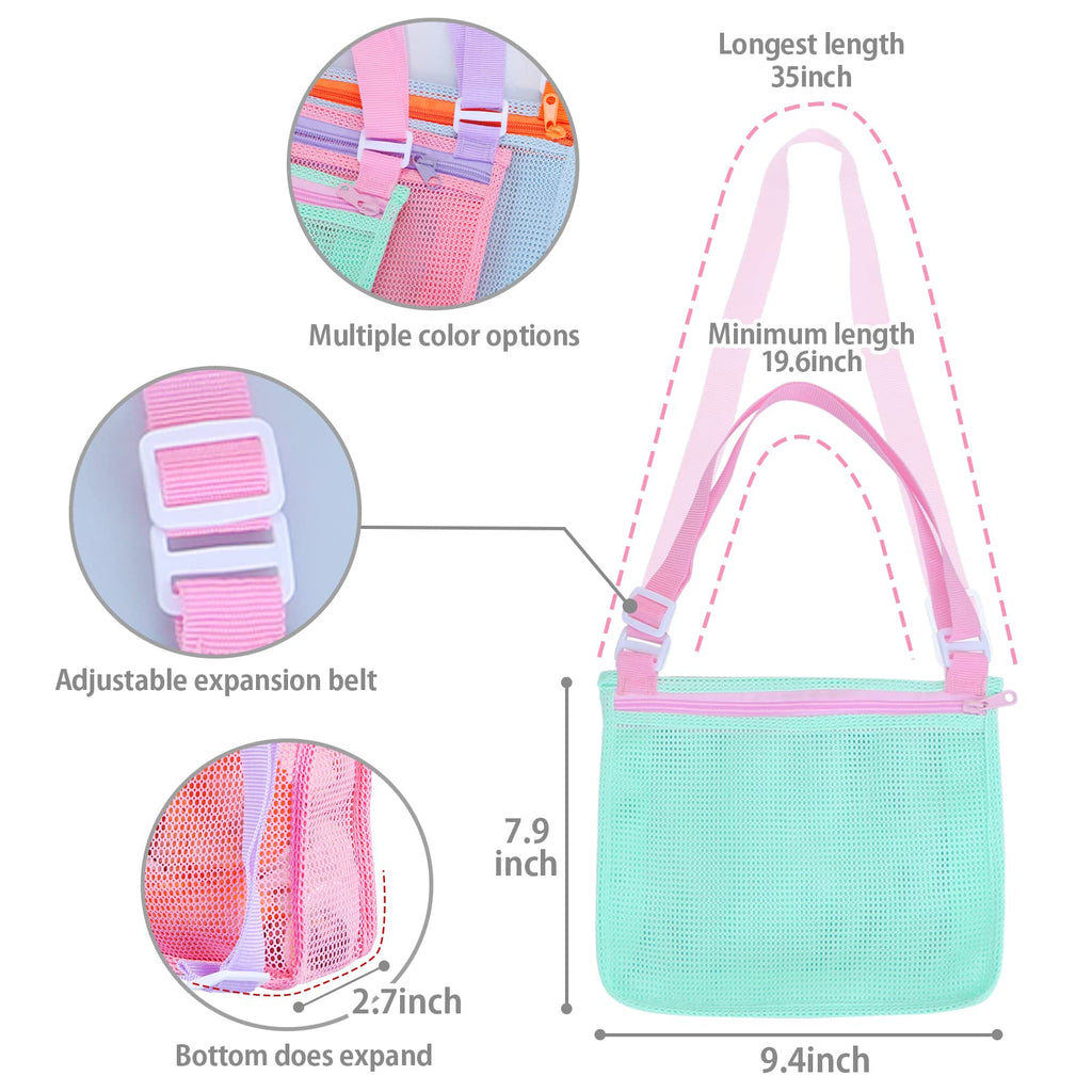 Tagitary Beach Toy Mesh Beach Bag Kids Shell Collecting Bag Beach Sand Toy Seashell Bags Swimming Accessories for Boys and Girls(Only Bags,A Set of 3)