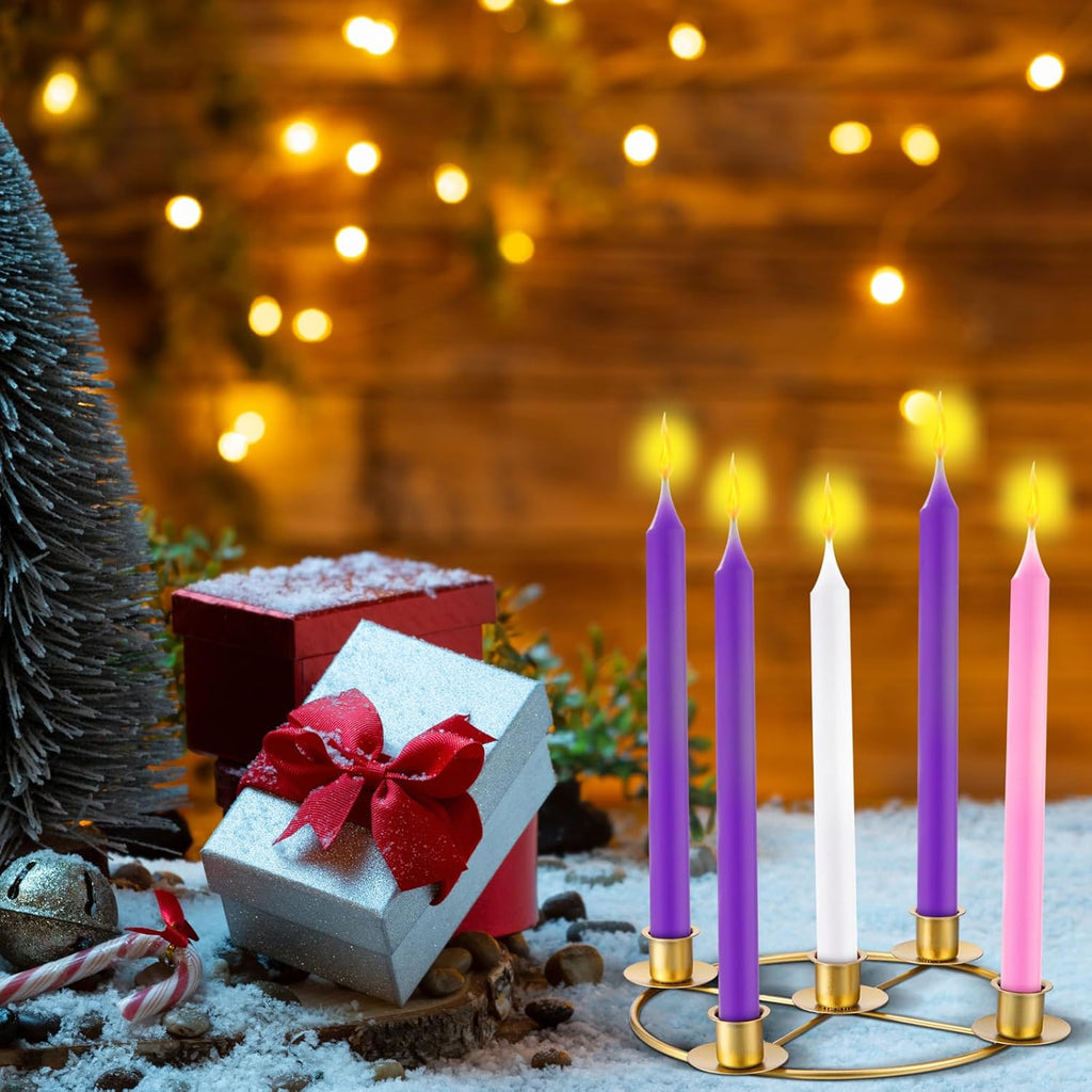 Newtay Christmas Advent Wreath Candle Holder - 5 Candle, 8.5 Inch Metal Gold Ring for Holiday Decor