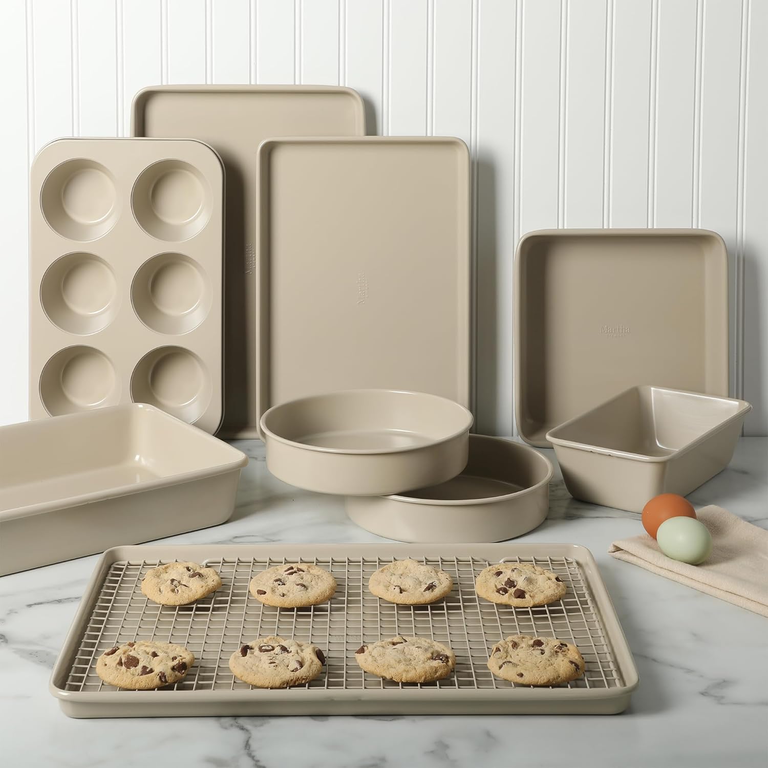 Martha Stewart Gallen 10-Piece Non-Stick Bakeware Set | Ceramic, PFA-Free, Non-Toxic - Taupe