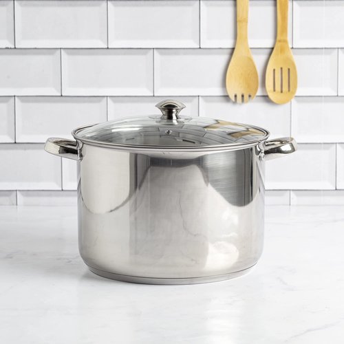 Ecolution Pure Intentions Stock Pot - Features Tempered Glass Lid, Stay-Cool Handles, and Encapsulated Bottom - Oven Safe - Curbside Recyclable Stainless Steel - 12 Quarts