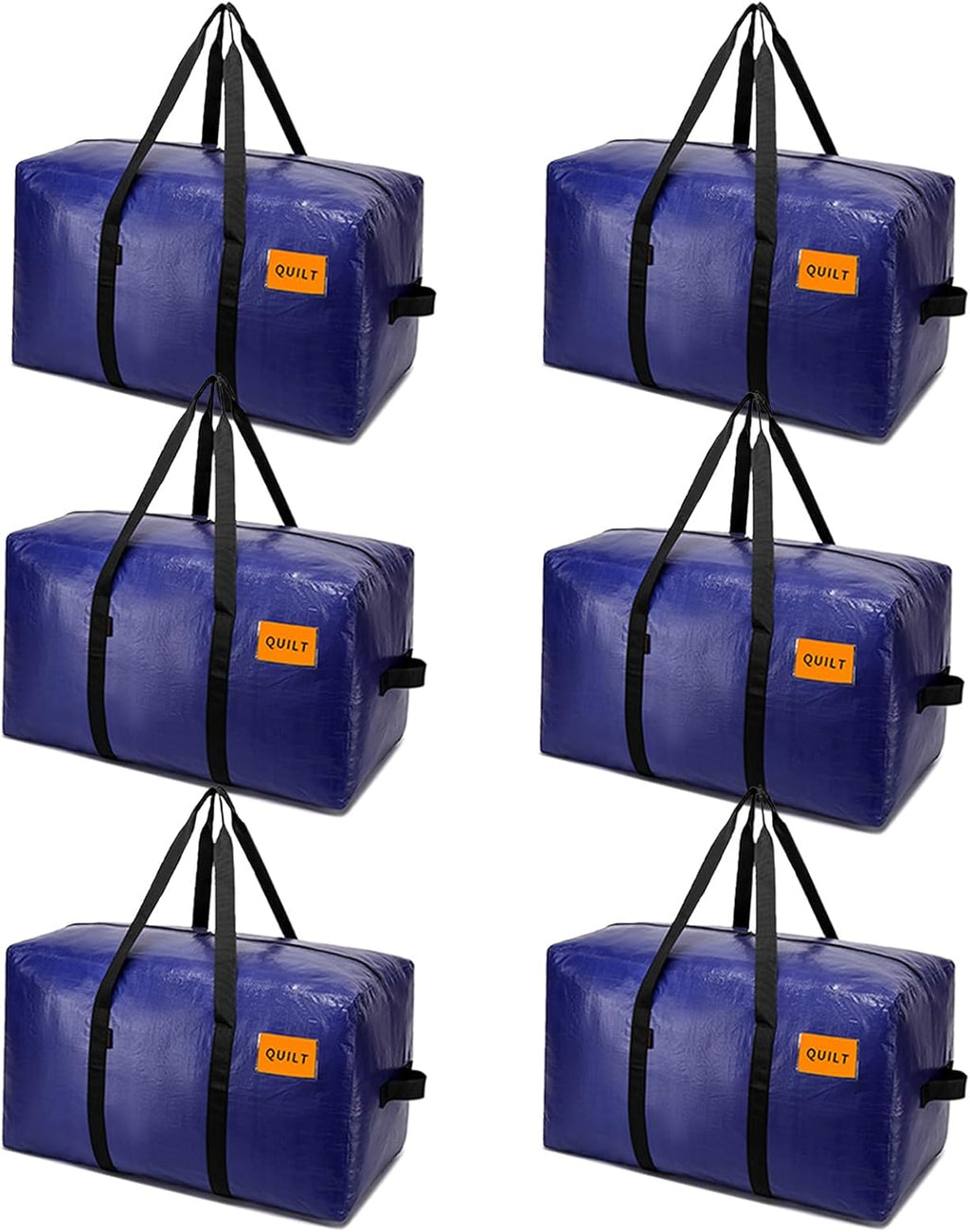 Skiennix Heavy-Duty Moving Bags - Extra Large Storage Totes with Zippers & Sturdy Handles | 6 Pack, Blue