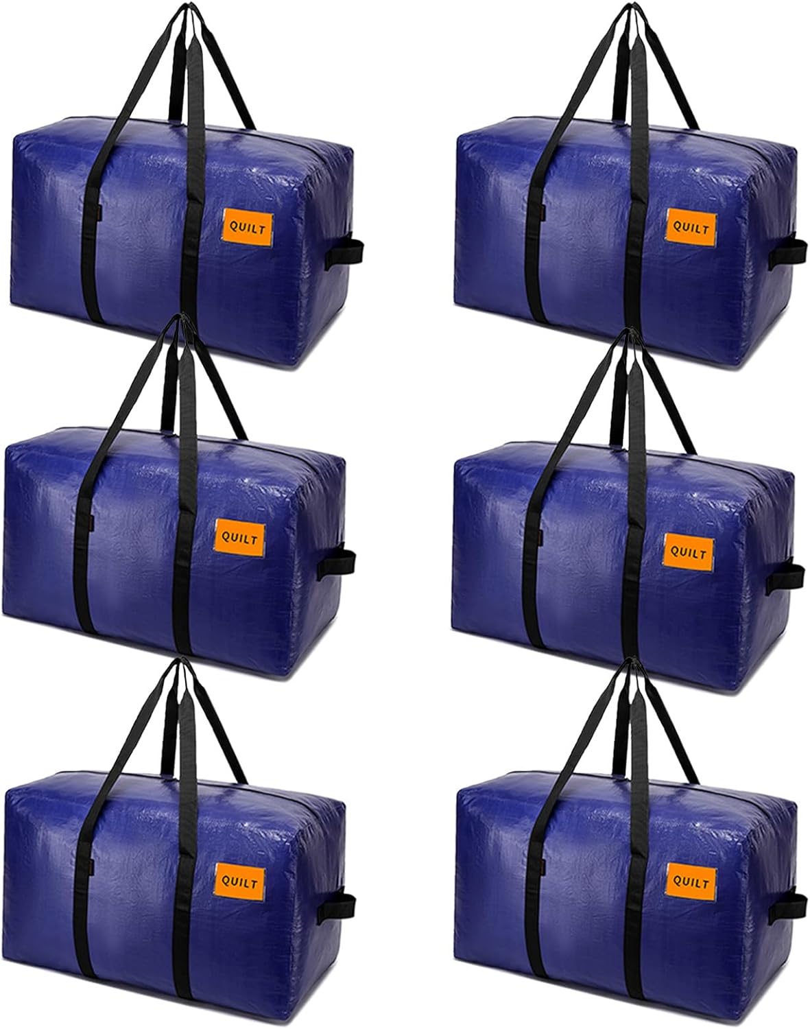 Skiennix Heavy-Duty Moving Bags - Extra Large Storage Totes with Zippers & Sturdy Handles | 6 Pack, Blue