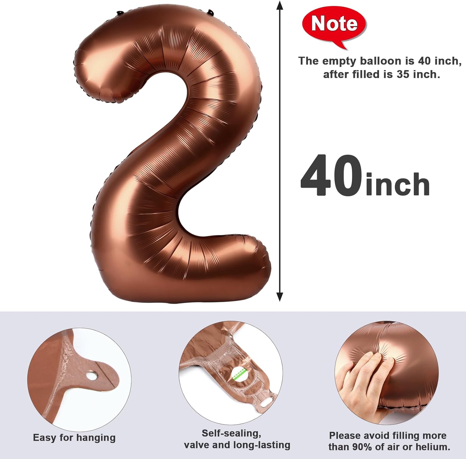 Skiennix 40-Inch Coffee Brown Number Balloons - Perfect for 2nd, 12th, 21st Birthday Celebrations & Events