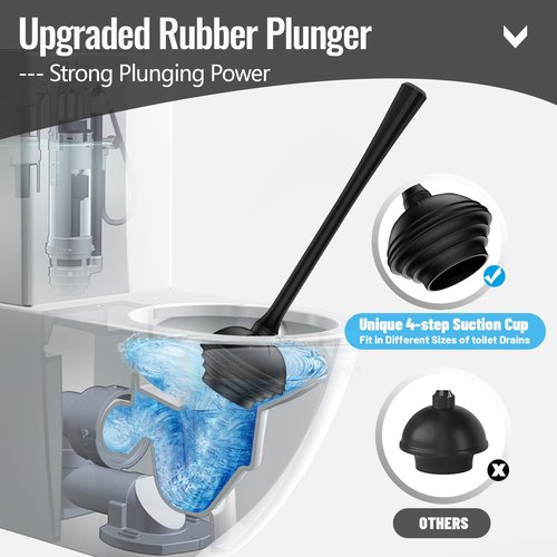 Toilet Brush and Plunger Set,Plunger and Brush Set with Upgraded Rubber Plunger,Toilet Plunger and Brush Set with 360°Dense Brush,Easy to Store Toilet Bowl Brush and Plunger Set,Black Toilet Brush Set