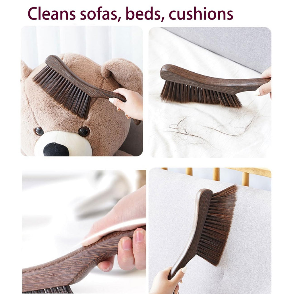 Hand Broom Brush, Dust Brush for Cleaning, Wood Block Hand Brush, Soft Bristle Cleaning Brush for Car Bed Furniture Clothes Garden Couch Draft (Curved Handle)