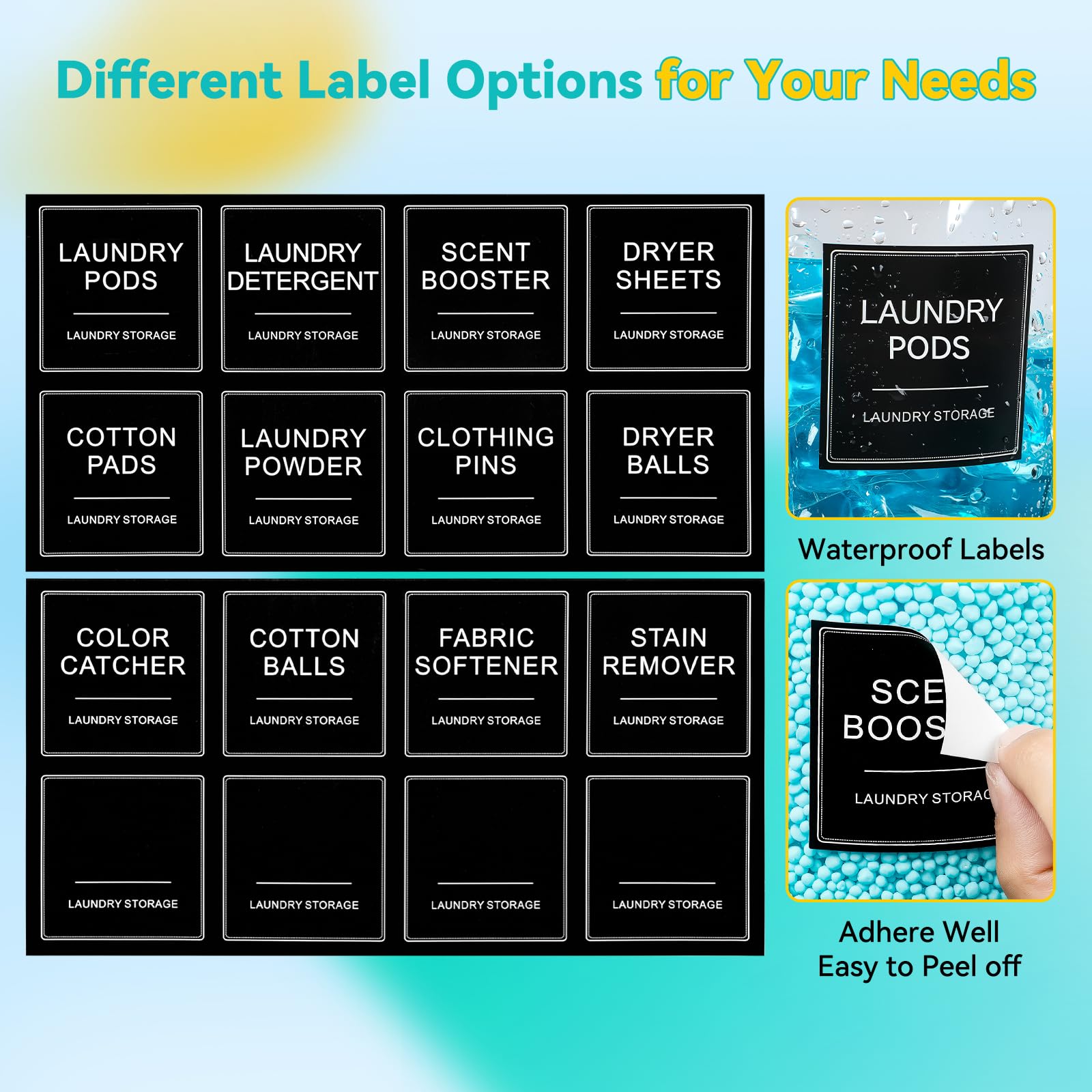 SACIOVEE Laundry Pods Container & Dryer Sheet Holder, Laundry Room Organization and Storage Jars with Lids, Labels & Scoops for Powder Detergent Scent Booster, Black Lid