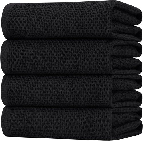 Homaxy 100% Cotton Kitchen Dish Towels - Ultra Soft & Absorbent Quick Drying, 20 x 28 Inches, Black | 4-Pack