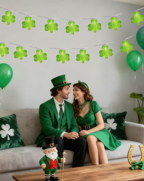 Kaszmwin St. Patrick's Day Lights 6.9FT 10 LED Shamrock String Lights with Timer Lucky Clover String Light for St. Patrick's Day Indoor Outdoor Party Irish Holiday Garden Decoration