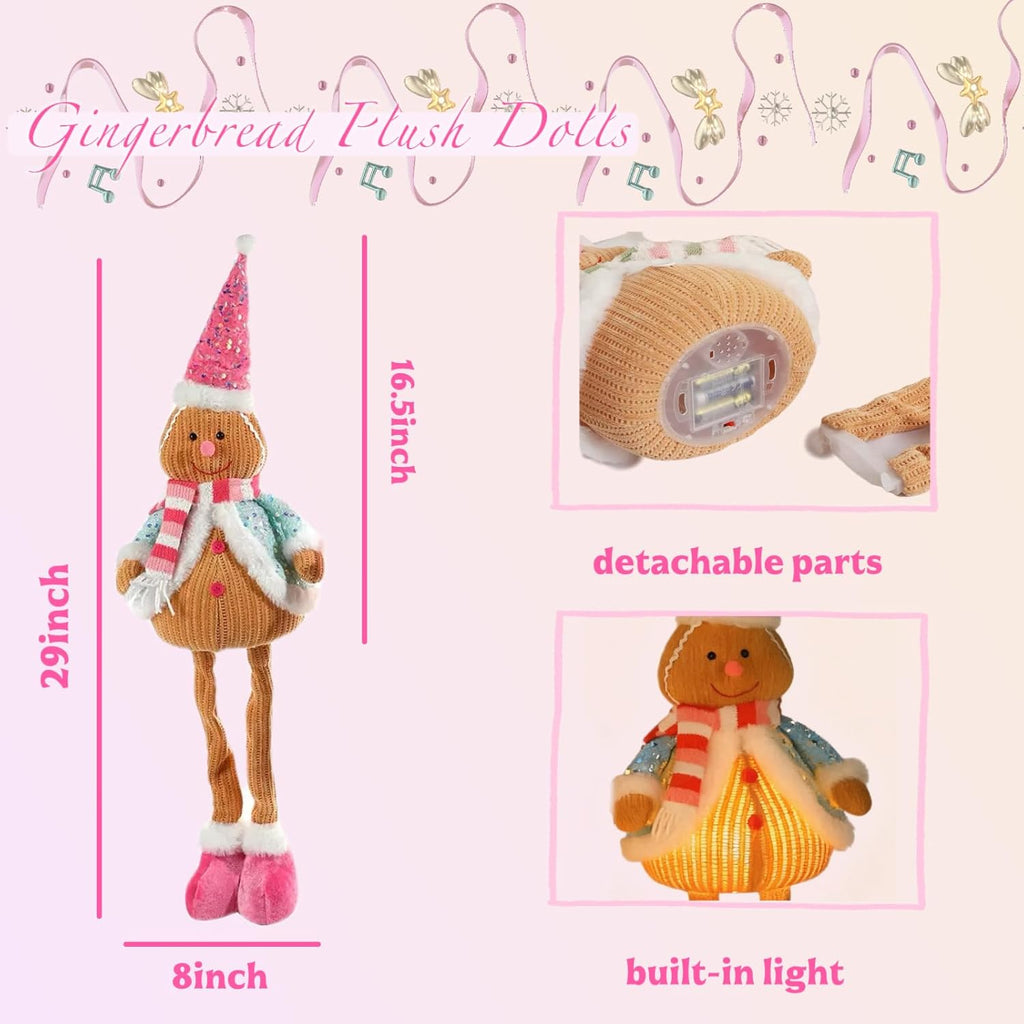 Pastel Gingerbread Christmas Decorations Set by [Brand Name] - 29" Lighted Indoor Gingerbread Man Figurines for Festive Home Decor