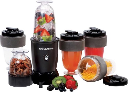 Elite Gourmet 17-Piece Personal Drink Mixer Blender - 16 Oz Capacity with Chopping & Blending Blades