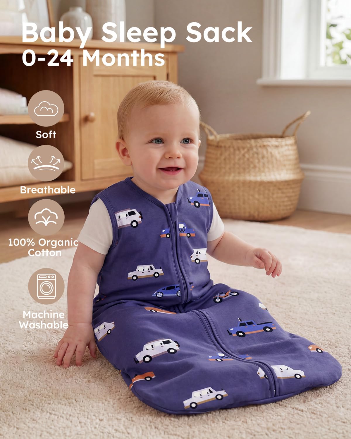 Yoofoss Baby Sleep Sack | 100% Organic Cotton Wearable Blanket for 12-18 Months | 2-Way Zipper, 3-Pack