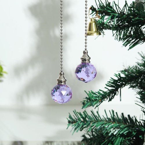 2 Pieces Purple Crystal Ceiling Fan Pull Chain Prism Ball 30mm Dazzling Pull Chain Extension with Connector for Ceiling Light Fan