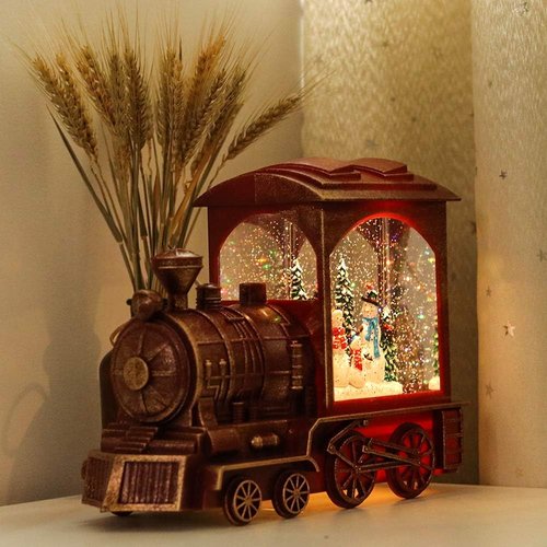 Eldnacele Singing Christmas Train Snow Globe - Lighted Battery-Operated Snowman Lantern for Festive Decor