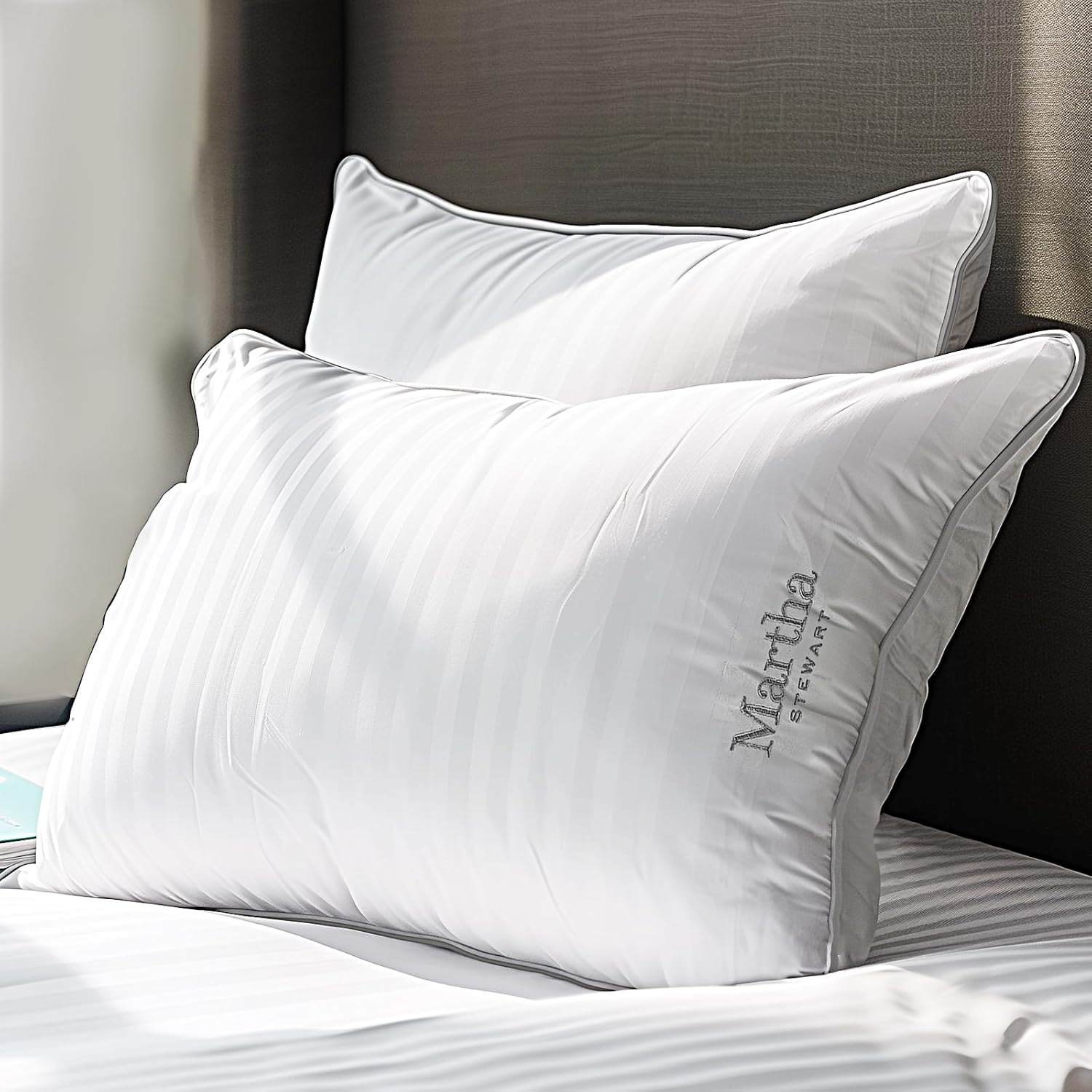 Martha Stewart Hotel Collection Pillow - 500 Thread Count Hypoallergenic Cotton | Queen Size Set of 2